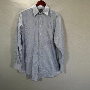 Jos A Bank Shirt Mens 16 Travelers Collection Blue Check Cotton Pocket Tailored